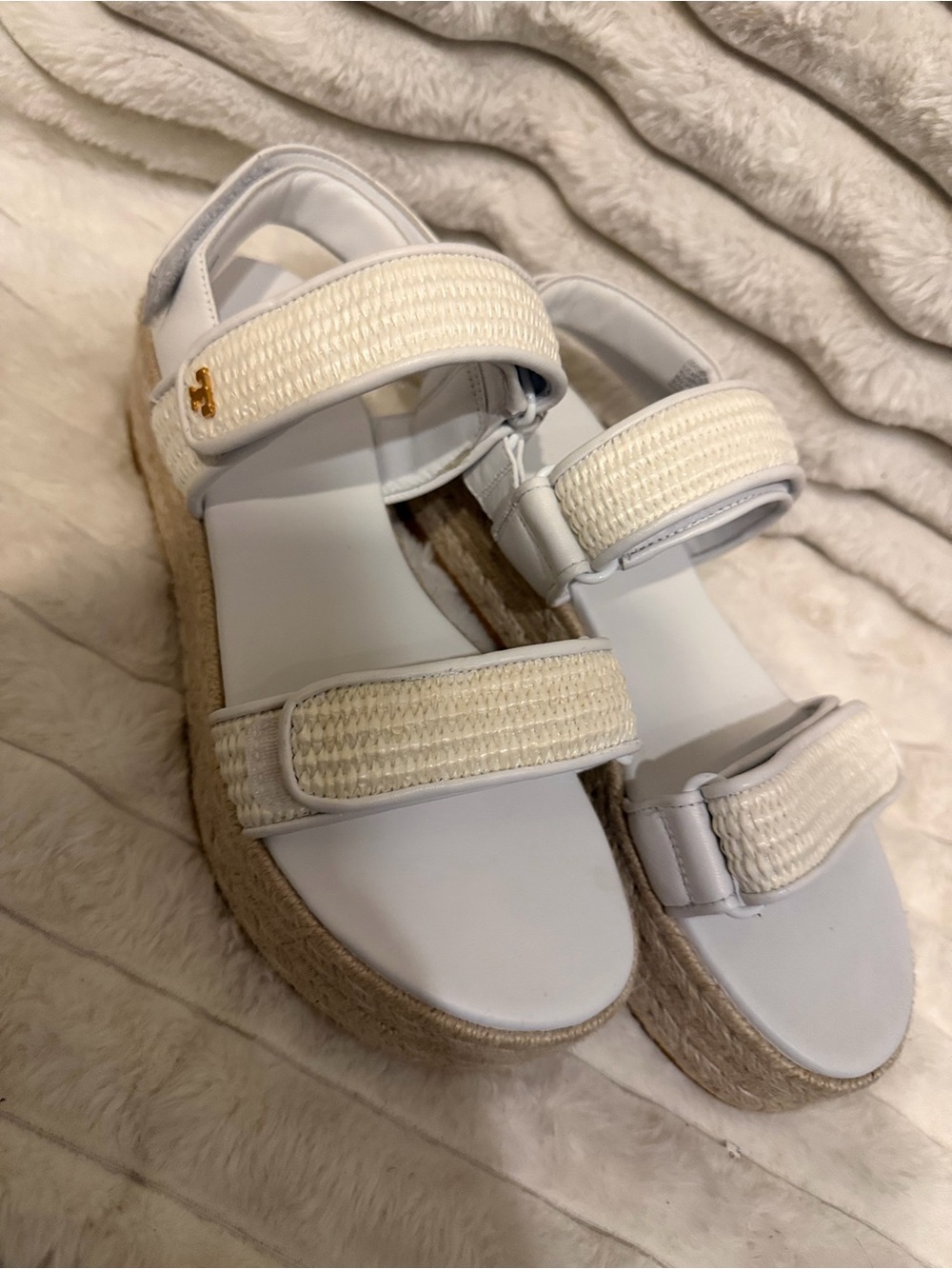 Tory Burch Cream and White Espadrille Platform Sandals